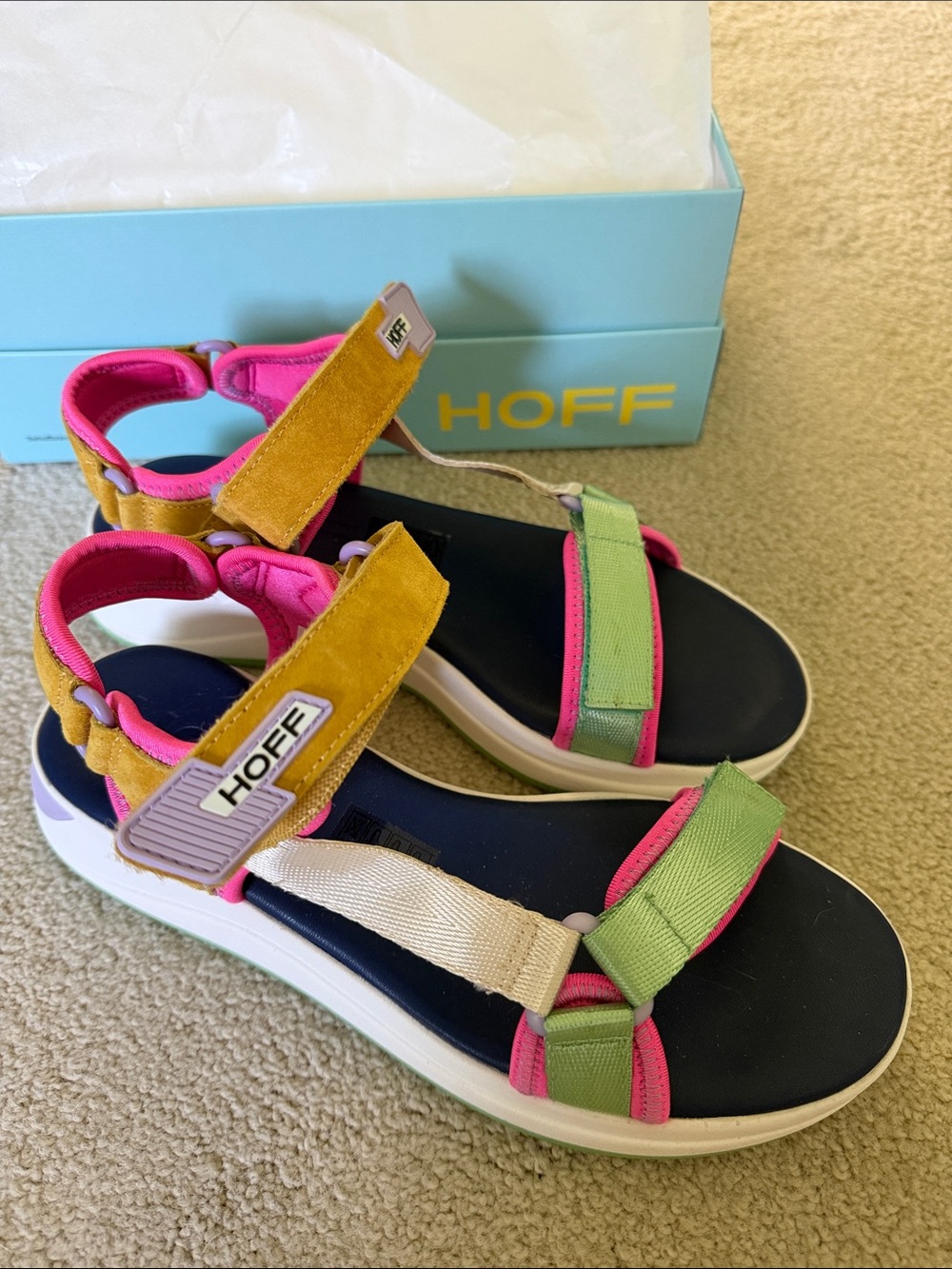 Multicolor Platform Sandals - Pink, Green & Mustard